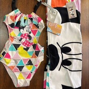 Disney Store Colorful Minnie Mouse Bundle Set Beach Towel & Swimsuit size 4 NWT